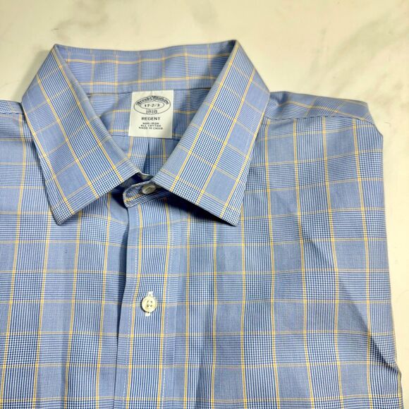 Brooks Brothers 1818 Men's Shirt‎ Blue Plaid Long Sleeve Button Non-Iron 17 2/3 - Picture 1 of 12